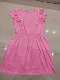 H&m neonowa różowa sukienka falbanki r.122/128