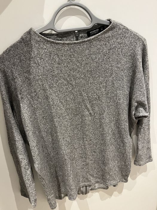 melanżowy szary sweter xs 34 reserved elegancki sweterek rękaw 3/4