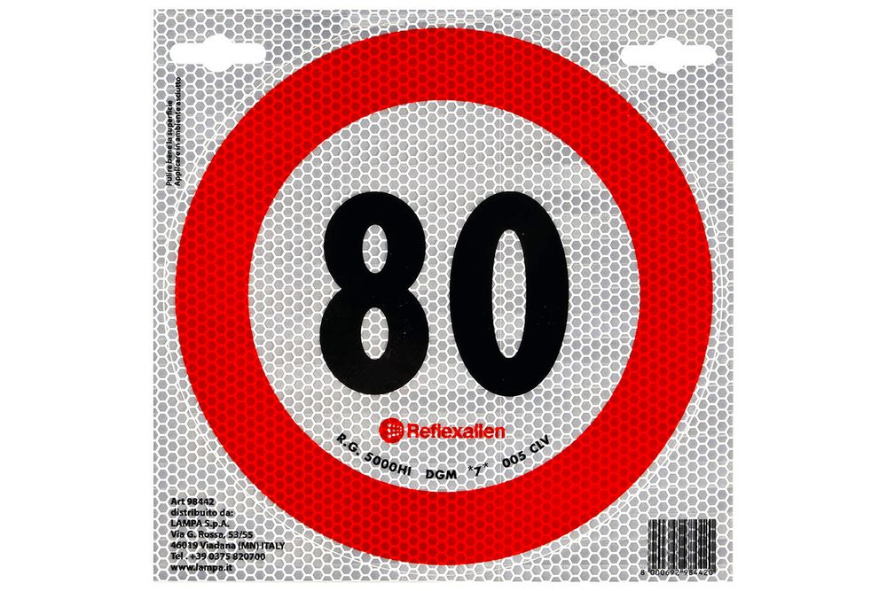 Naklejka nalepka odblaskowa LAMPA ograniczenie do 80 km/h znak B-33