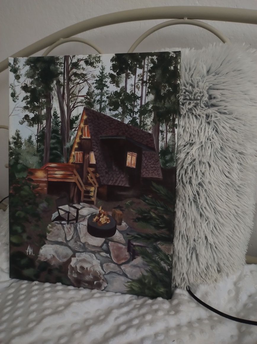Obraz dom w lesie a3 akryl na płótnie
