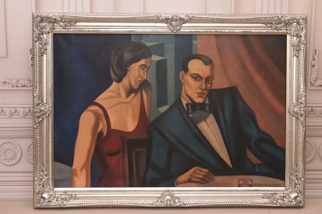 T De Łempicka - Kobieta i Mężczyzna - Stary Obraz Olejny ART DECO