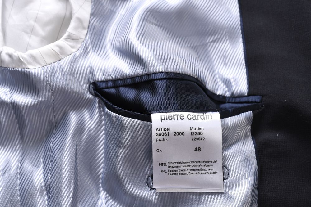 PIERRE CARDIN elegancka czarna marynarka męska wełna strecz r. 48