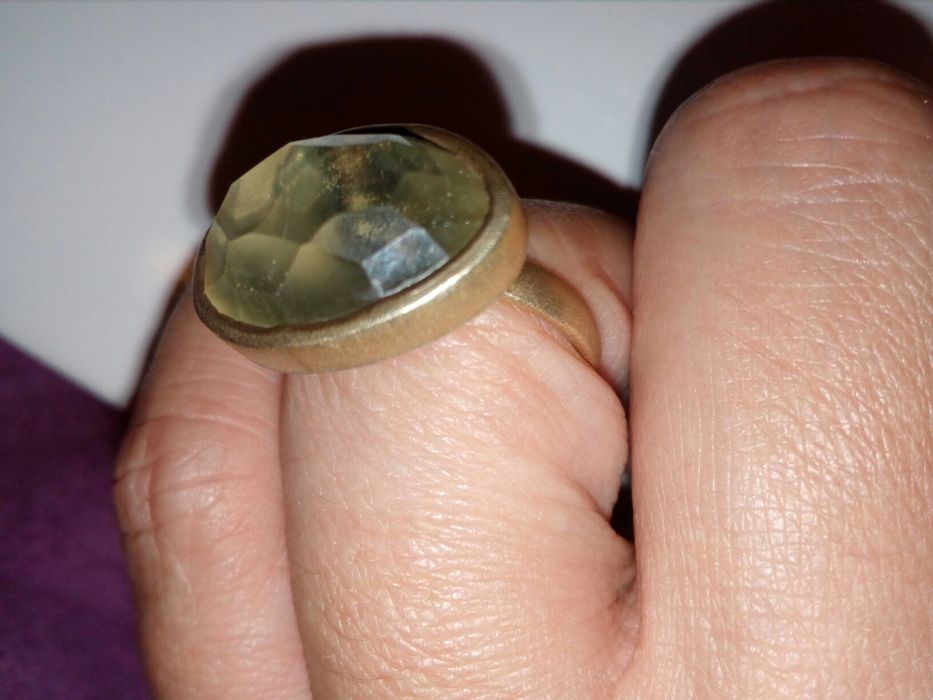 Pierścionek srebro oksydowane złocony kwarc 925