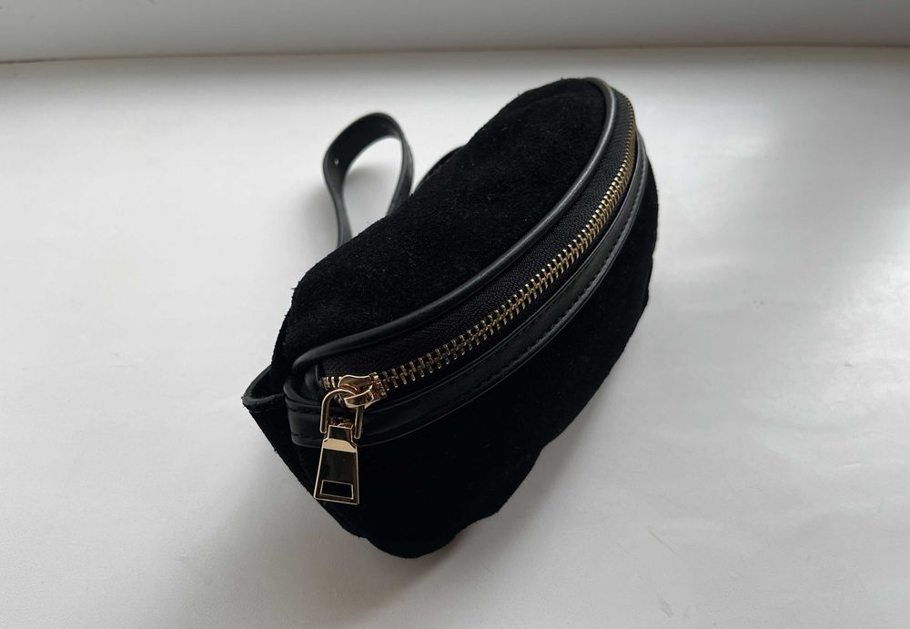 Сумка-бананка Mango з натуральної замші | чорна