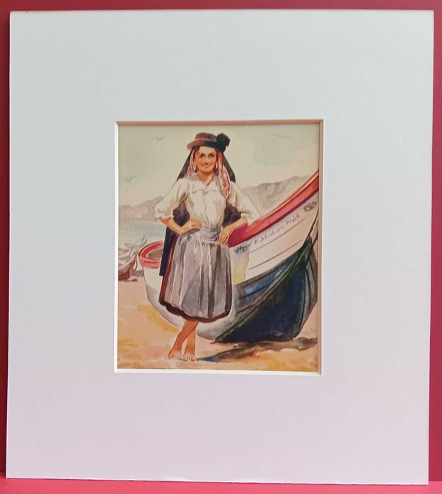8 litografias antigas de trajes regionais portugueses - raras