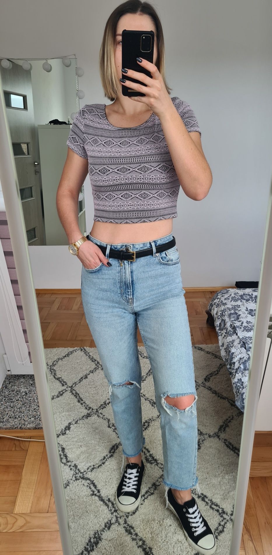 Crop top różowy dopasowany we wzory H&M 36/S