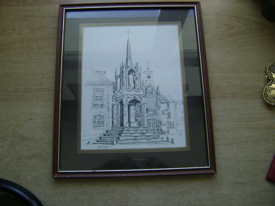 Starocie z PRL - Grafika R. J. Carter = Obraz pod szkłem 32 cm x 28 cm