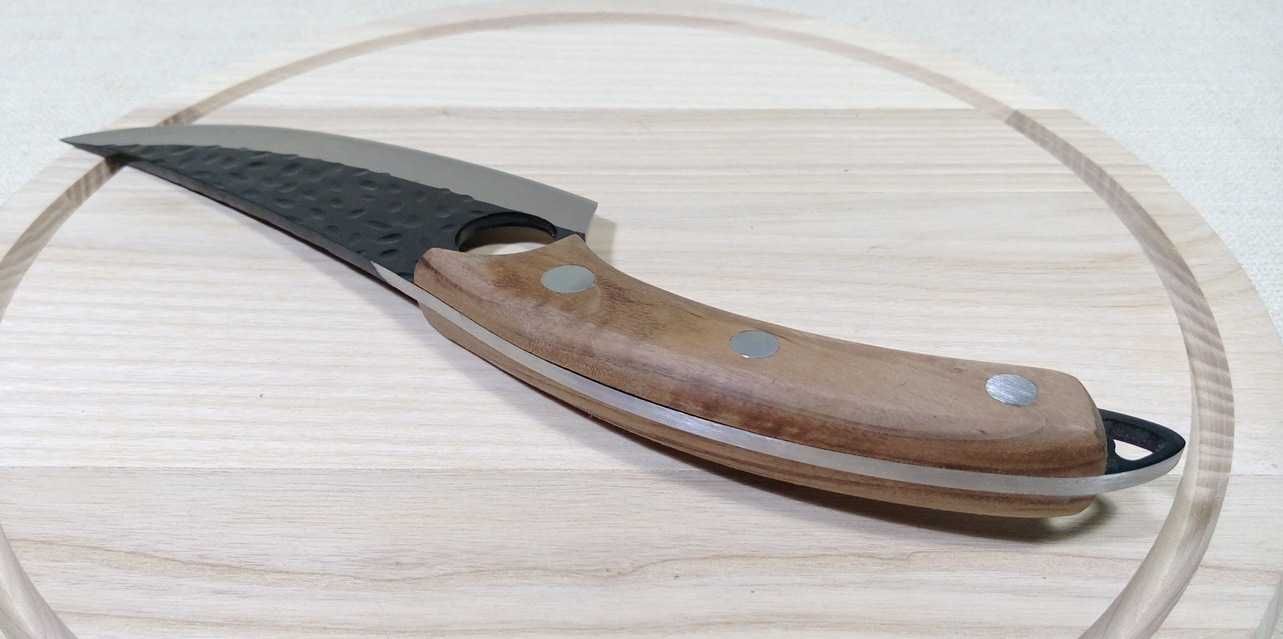 Кованый разделочный нож фултанг рукоять эбеновое дерево с чехлом