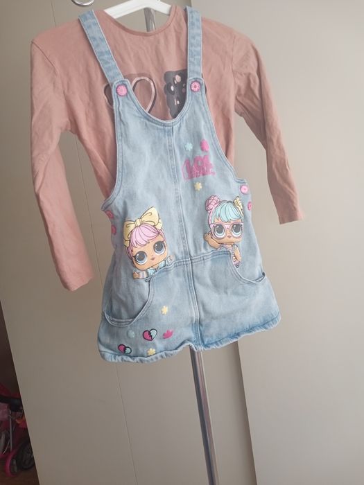 Bluzka z długim rękawem+ spódniczka na szelkach Lol r. 134