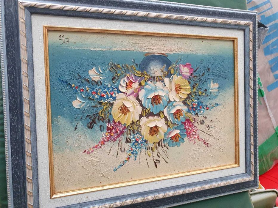 Quadro pintado à mão com relevo