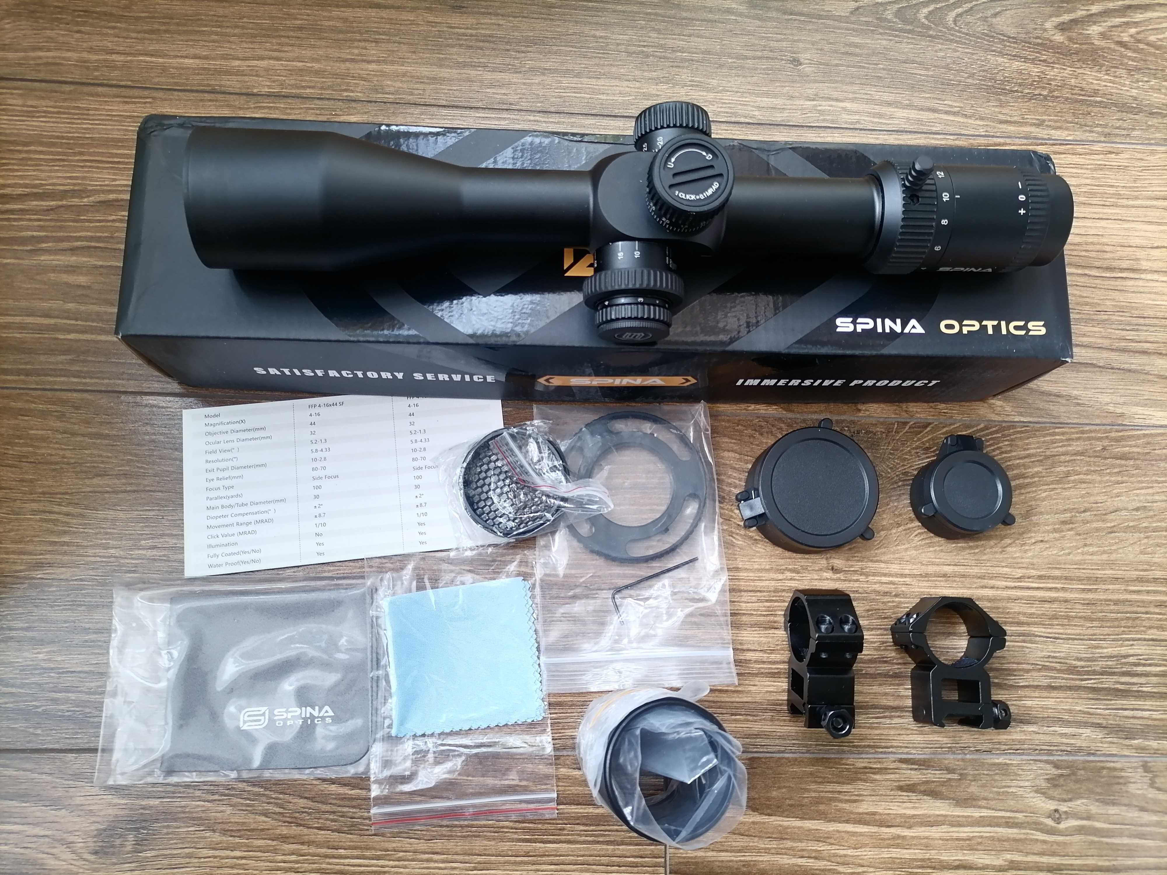 Новий фірмовий оригінальний приціл Spina Optics FFP 4-16x44SFE.