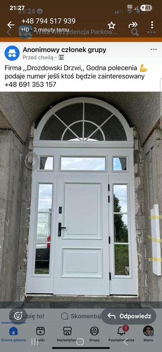 Drzwi zewnętrzne drewniane dębowe ral 3020 z montażem producent