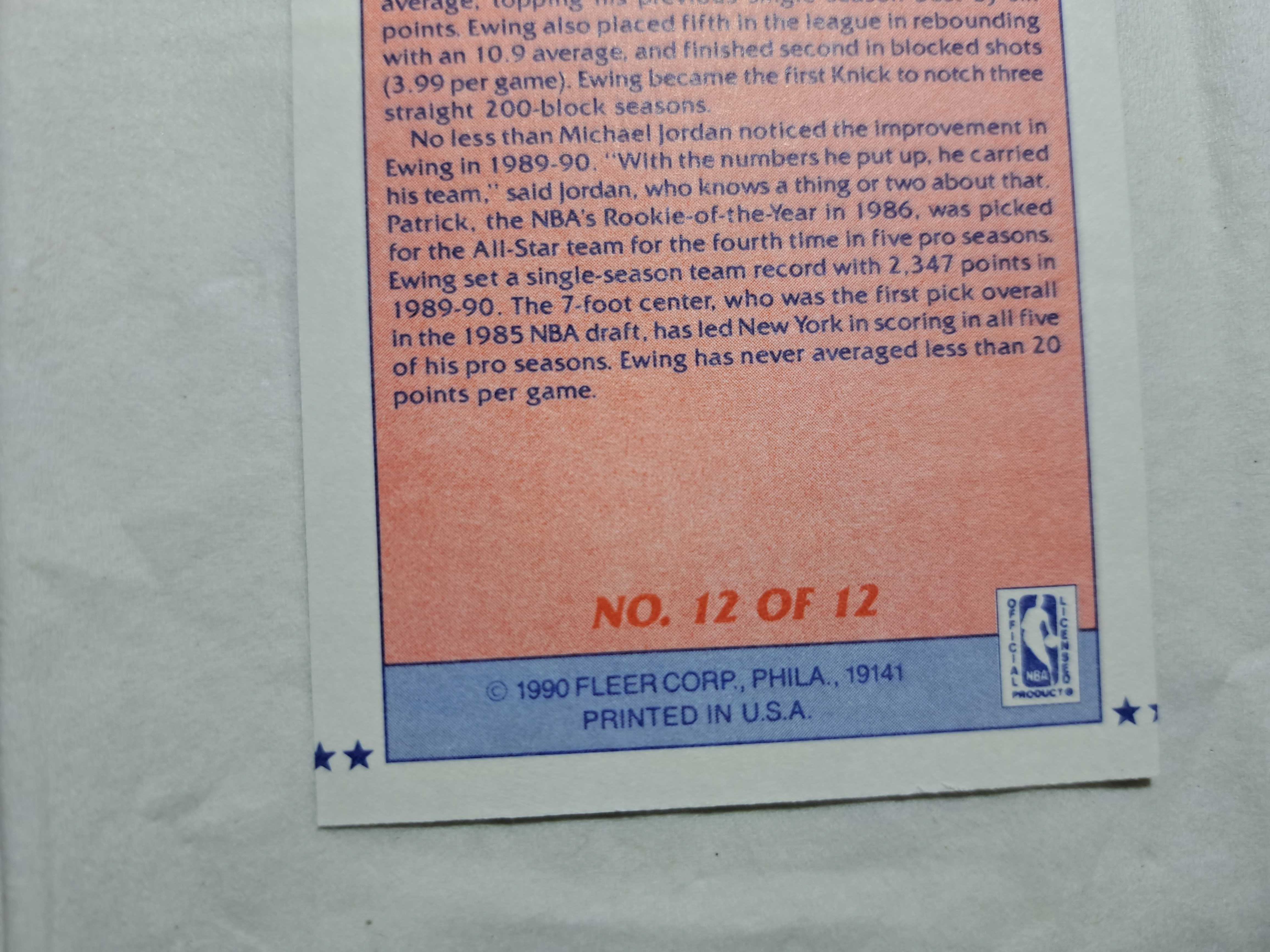 1990 Fleer All Star Patrick Ewing #12 NM NBA