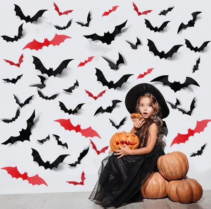 Наклейки декоративные на стену летучие мыши украшения на Хеллоуин 3д