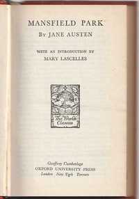 Mansfield Park - The World's Classics-Jane Austen-Oxford