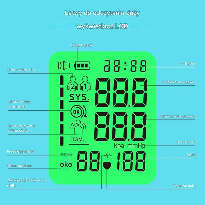 Ciśnieniomierz medyczny, cyfrowy wyświetlacz LCD