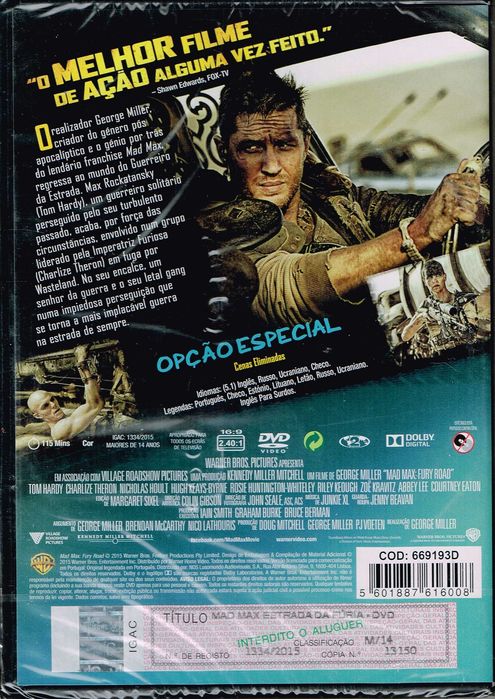 Filme DVD: Mad Max Estrada da Fúria - NOVO! A ESTREAR! SELADO!