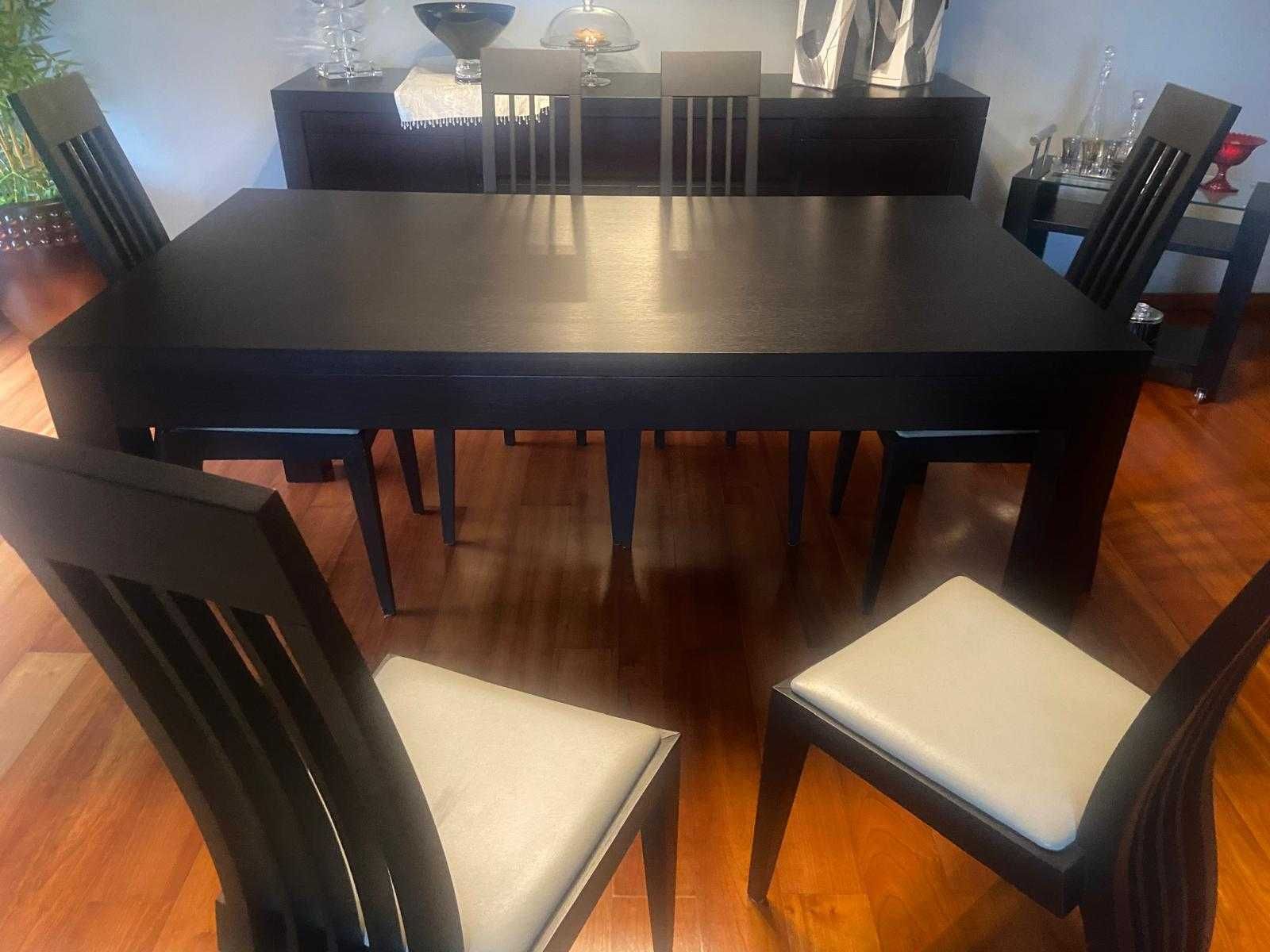 Conjunto de Mesa de Jantar Extensível com 6 Cadeiras
