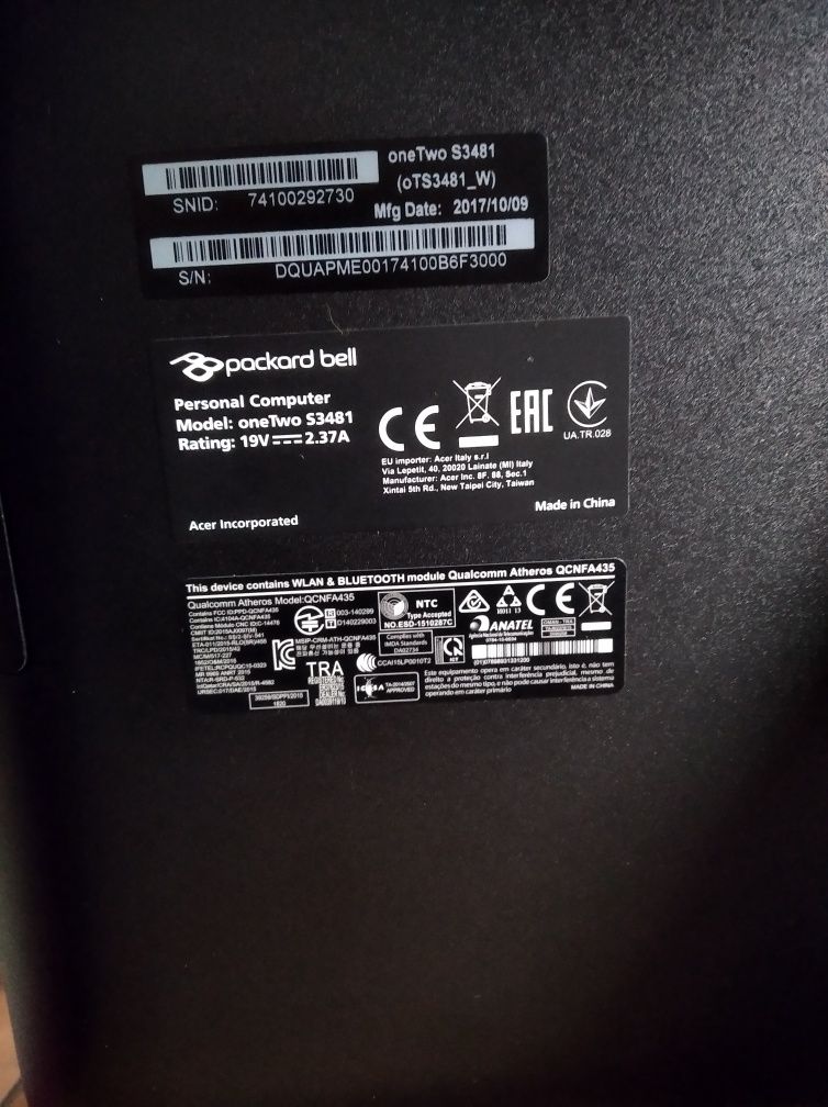 Персональний комп'ютер Pakkard bell, one TwoS3481