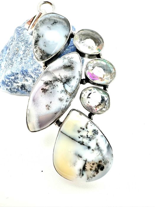 zawieszka, wisior kamień
dendryt opal, topaz. Próba 925