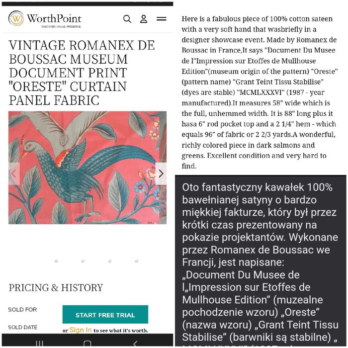 Zasłony wzór Oreste muzealne pochodzenie wzoru 1kpl-390 2kpl-770zł