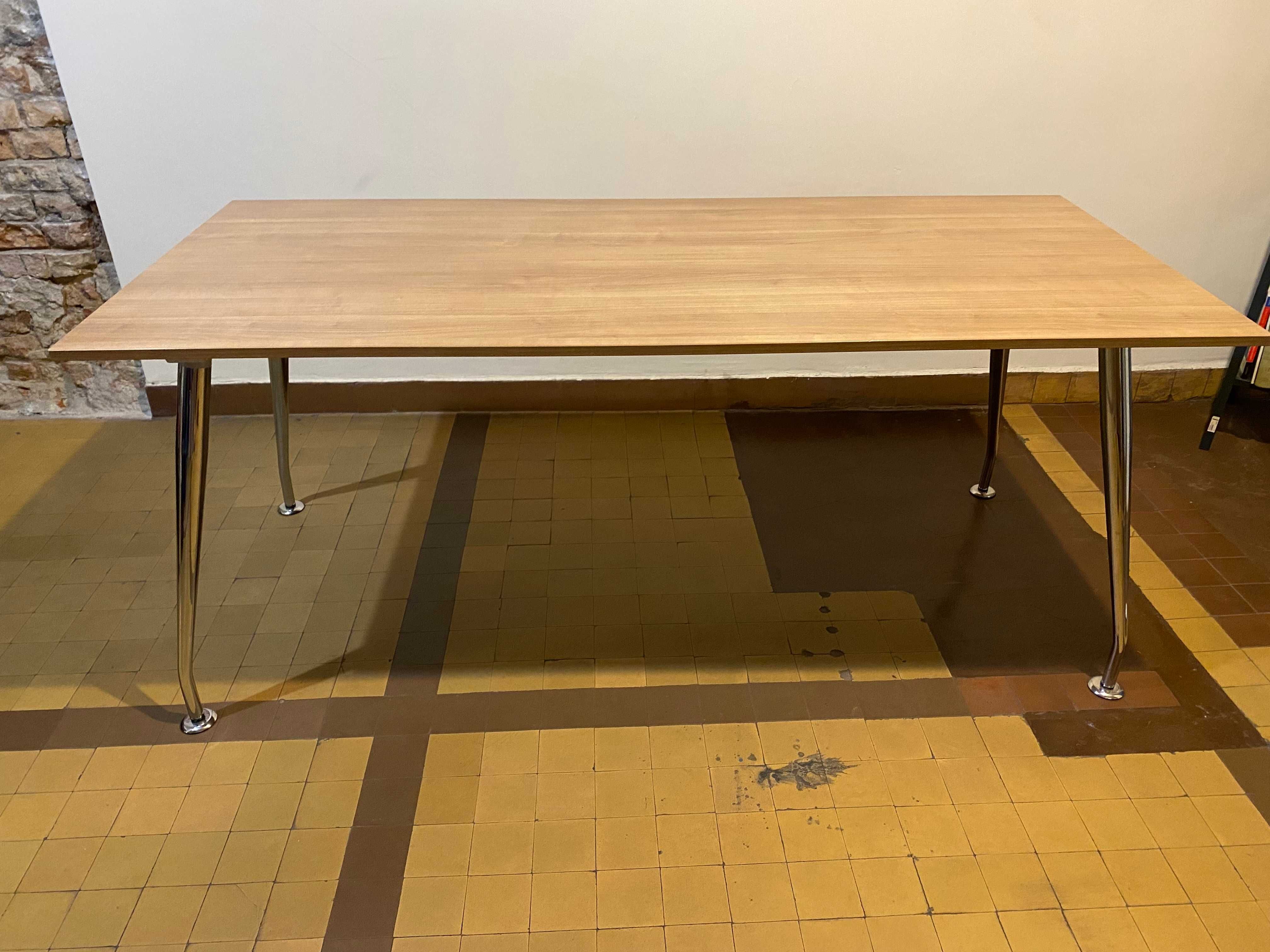 Biurko, stół, 180 cm x 80 cm, SIRIO, dąb, chromowane nogi, designerski
