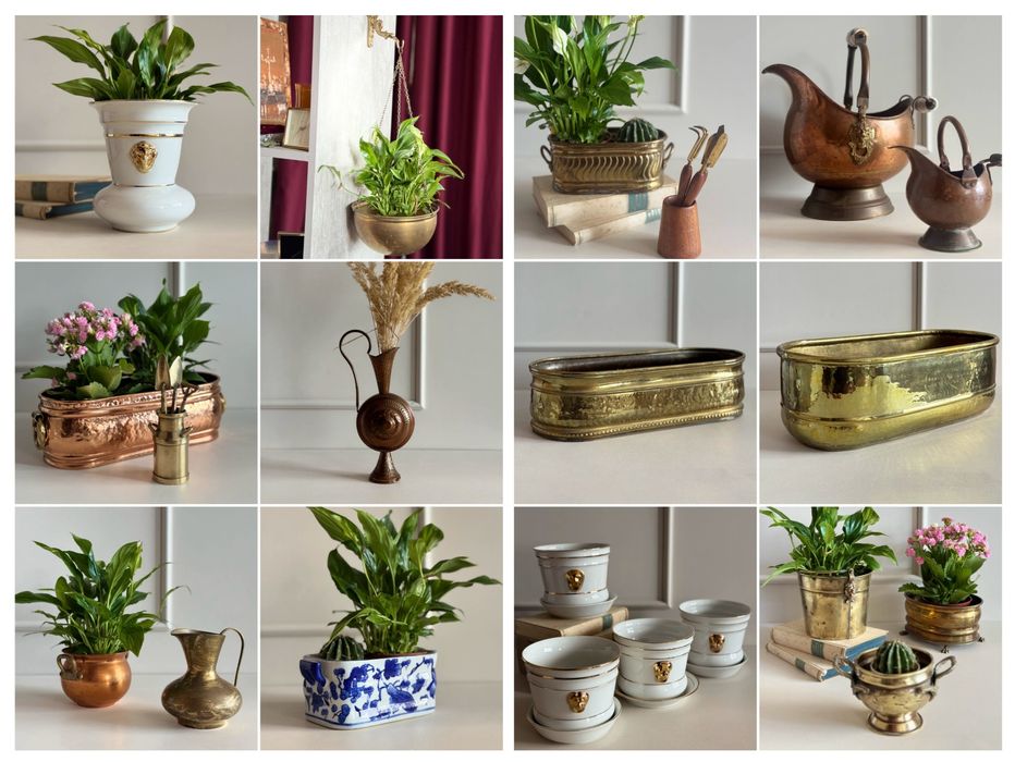 Мідне бронзове латунне кашпо лійка  порцелянове вінтаж латунь медь