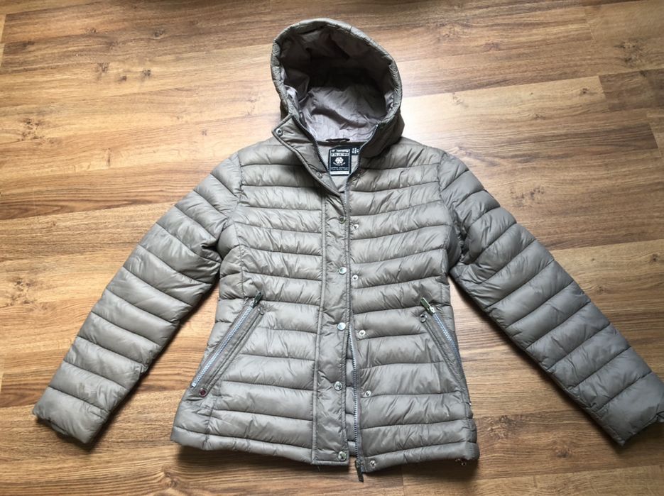 Kurtka Geographical Norway taupe pikowana z kapturem puchowa zimowa