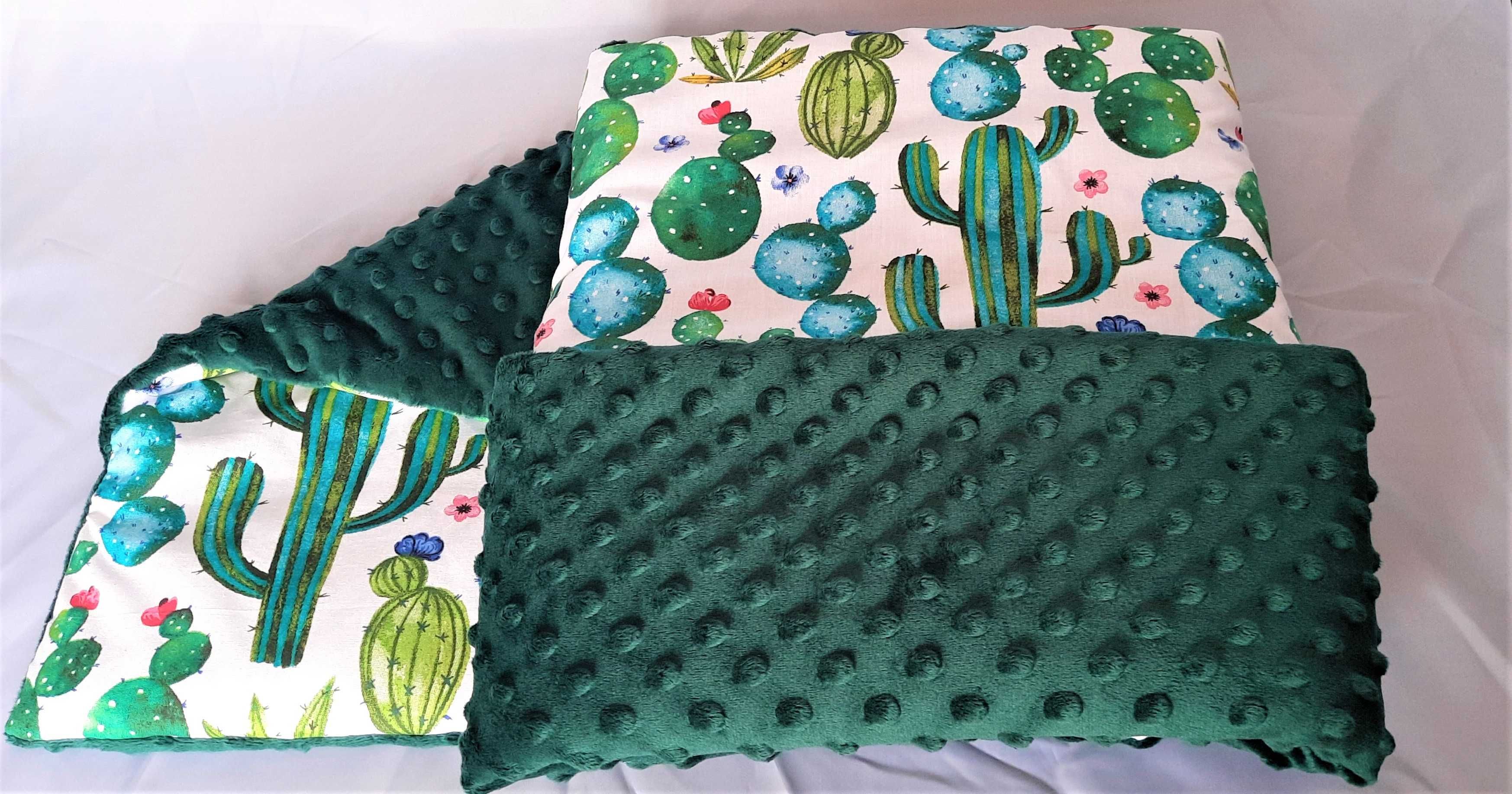 Nowy zestaw Minky bawełna kaktus butelkowa zieleń poduszka kocyk 70x55