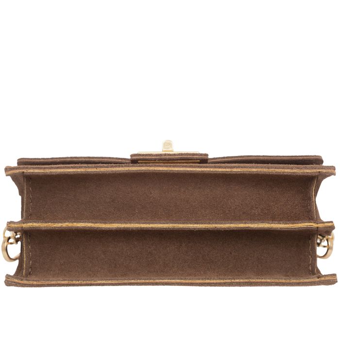 VERA PELLE torebka zamszowa listonoszka z klapą i paskiem V688 taupe