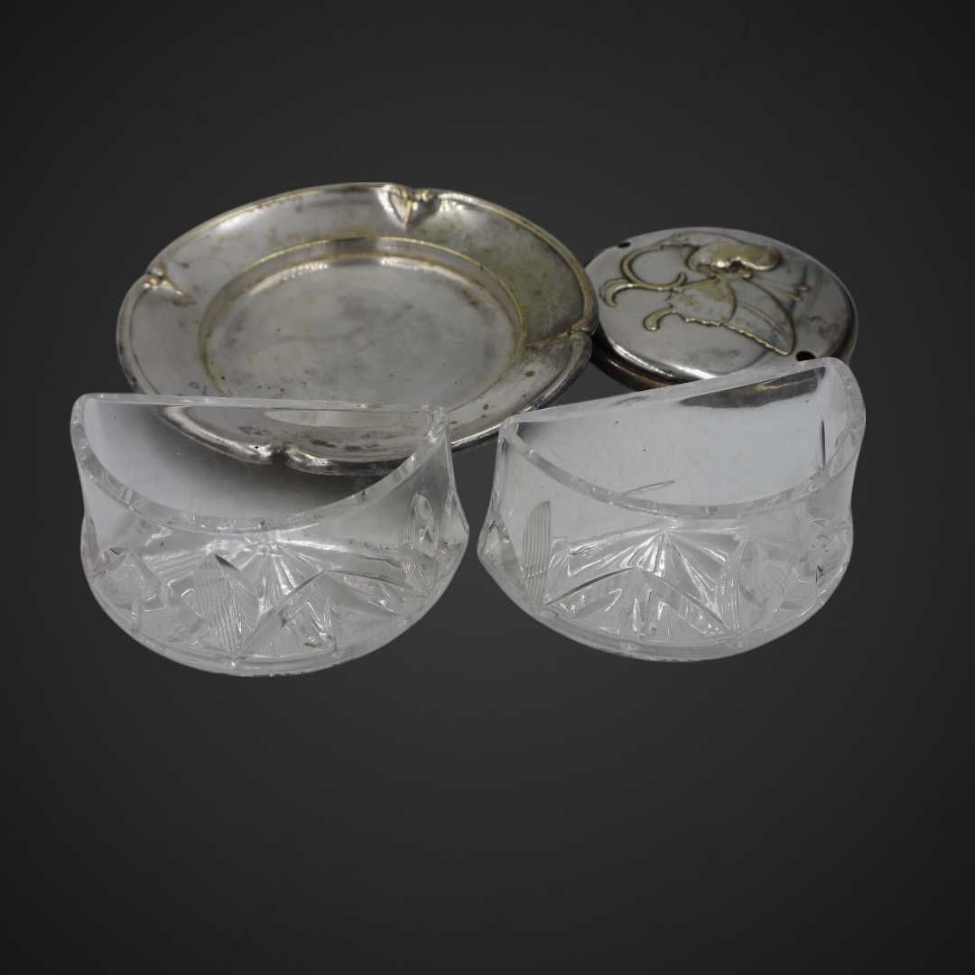 Podwójna cukiernica plater + kryształ vintage  b51/010475