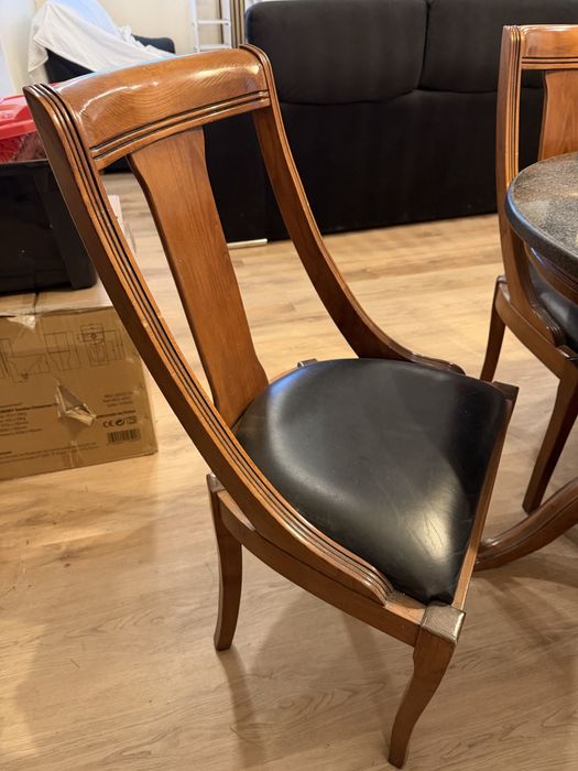 Mesa de Jantar + 6 Cadeiras – Madeira Maciça e Tampo em Pedra