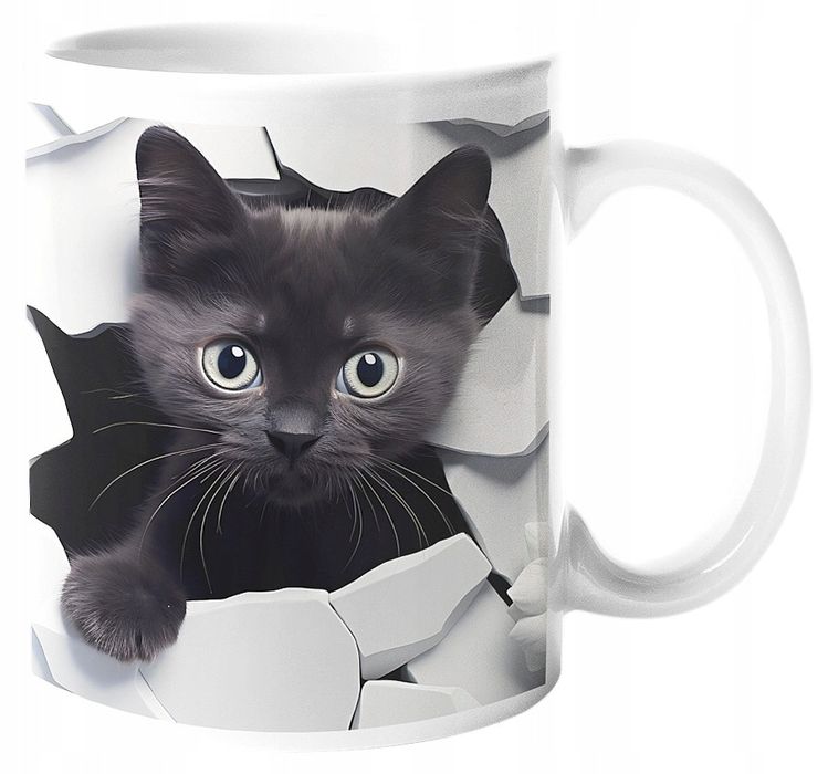 Udowny Kubek Z Kotem Dla Kociary Czarny Kotek "Efekt 3d" Na Prezent 33