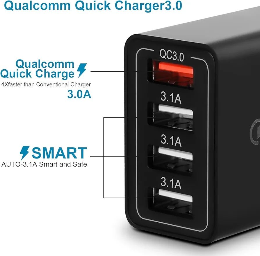 Ładowarka USB 4-portowy zasilacz z QC 3.0