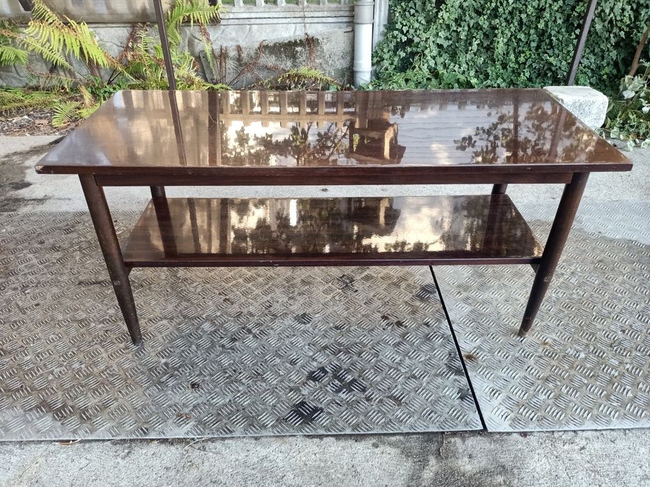 Ława, stolik kawowy, PRL, vintage, okleina orzech