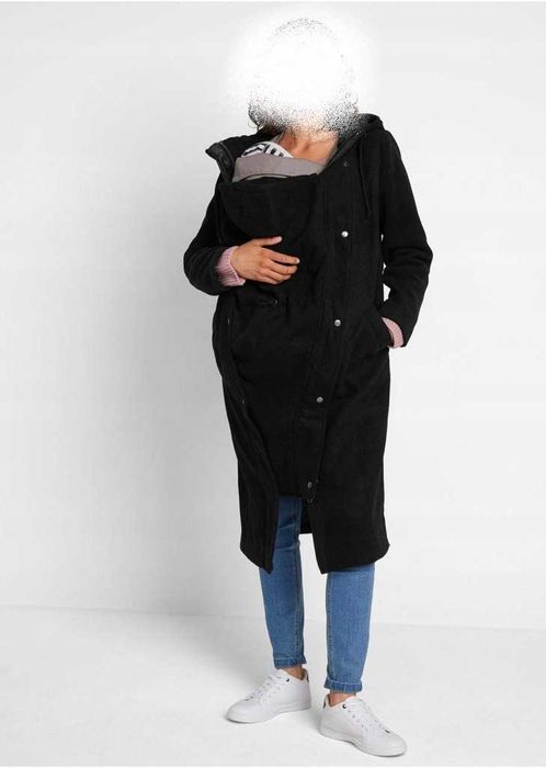 nowy czarny płaszcz ciążowy z wkładka niemowlęcą r. 34