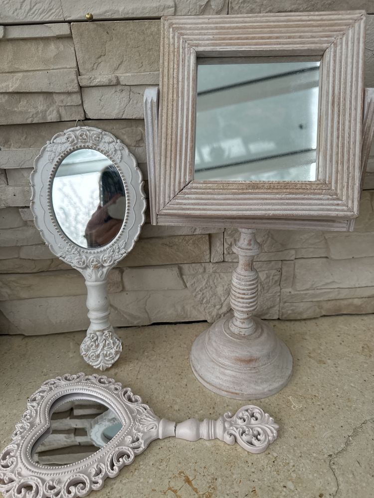 Lustro lusterko Vintage drewno Boho 3 szt