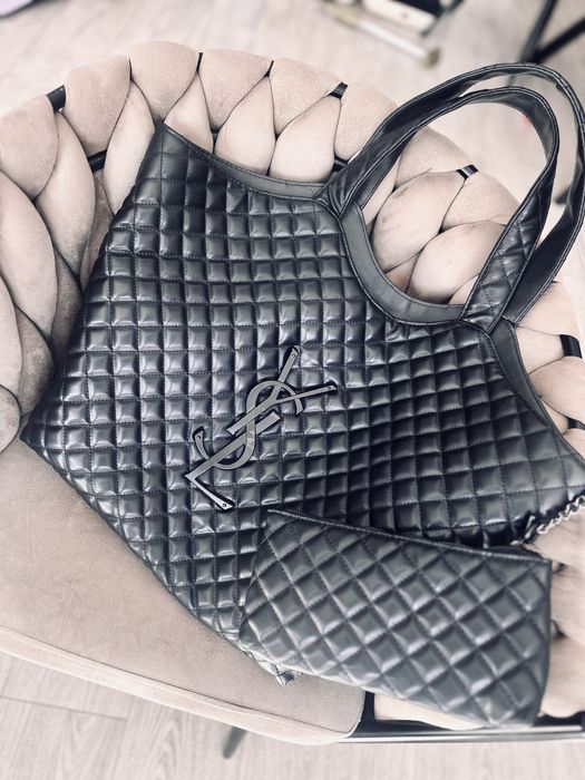 Torebka shopperka pikowana czarna eko-skóra