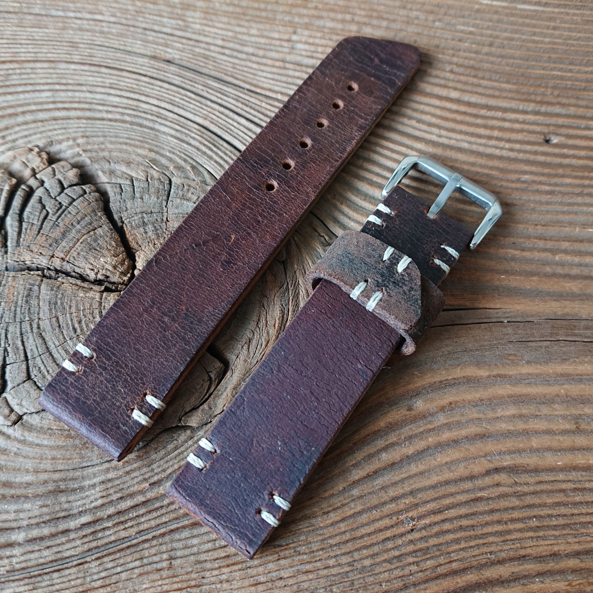 Pasek do zegarka 20 mm handmade skóra vintage ręcznie robiony