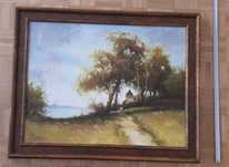 Gienadij Pitsko obraz olejny wieś rama drewniana ok. 80x64 cm