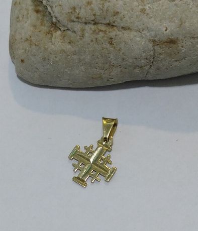 Piękny złoty krzyż Jerozolimski, złoto 585