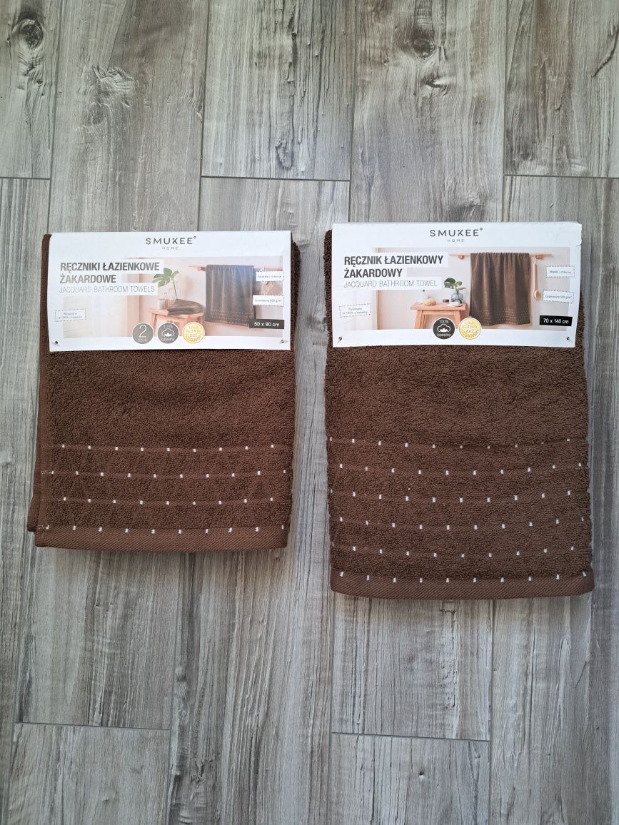 Nowy zestaw ręcznik 70x140 oraz dwa ręczniki 50x90, 100% bawełna