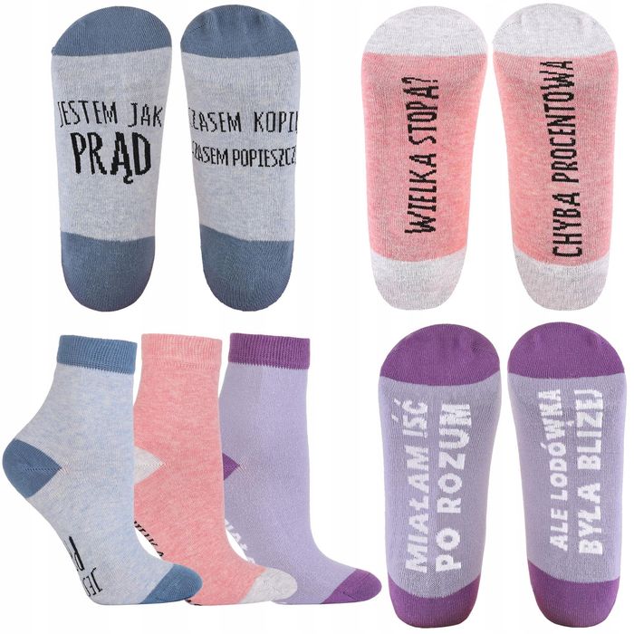 Moraj Skarpetki Damskie Śmieszne Napisy 3 Pary 35-38