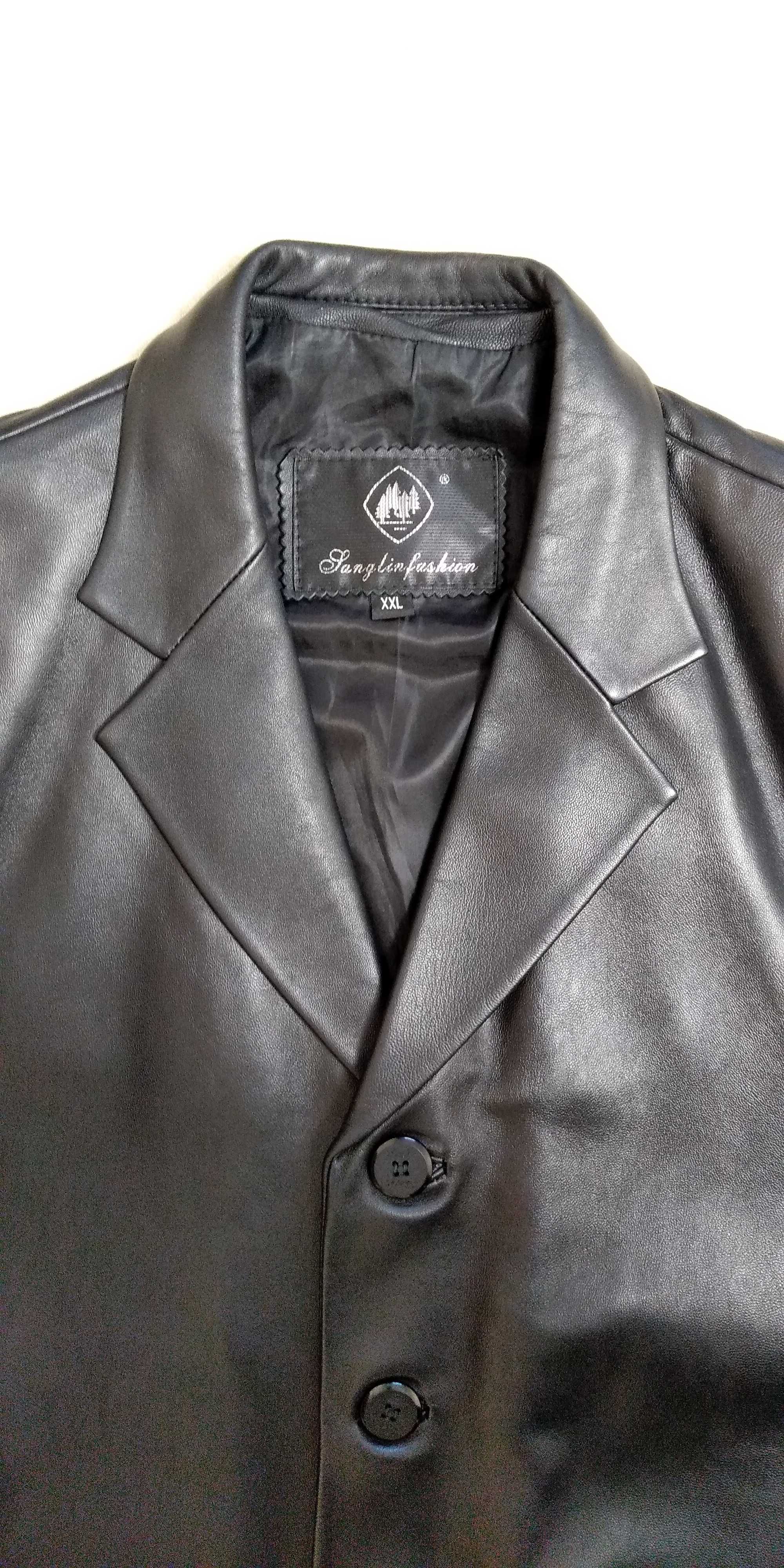 Мужской кожаный пиджак 50-54 размер, кожаная куртка, френч
