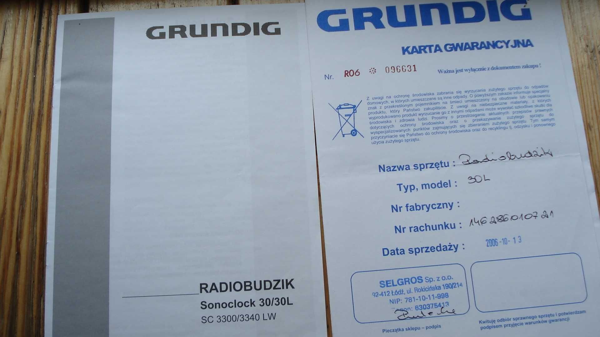 Radiobudzik Grundig SC 3340 LW z instrukcją - sprzedam