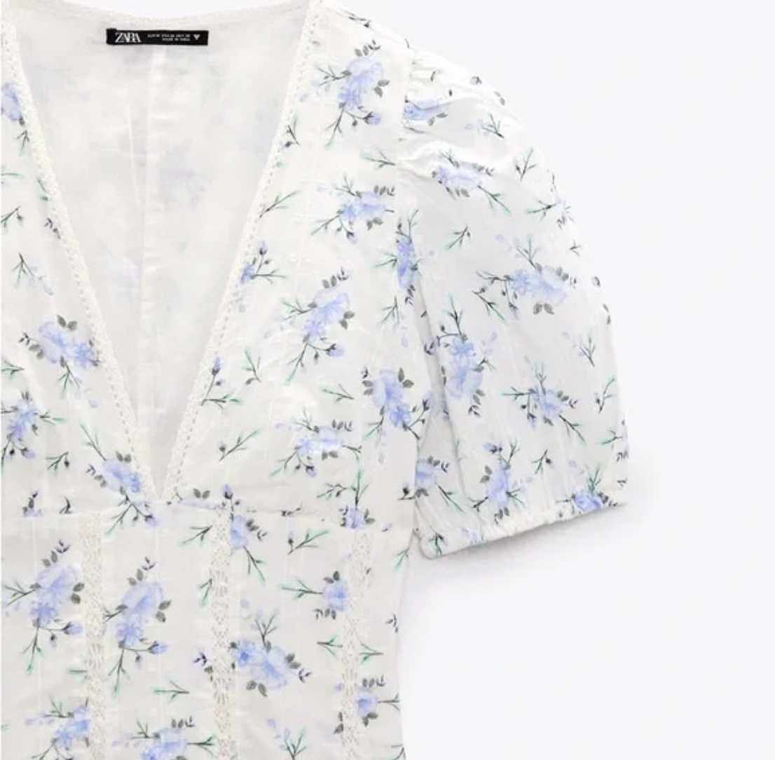 Летнее платье мини ZARA в цветочек с цветочным принтом. Цена снижена!