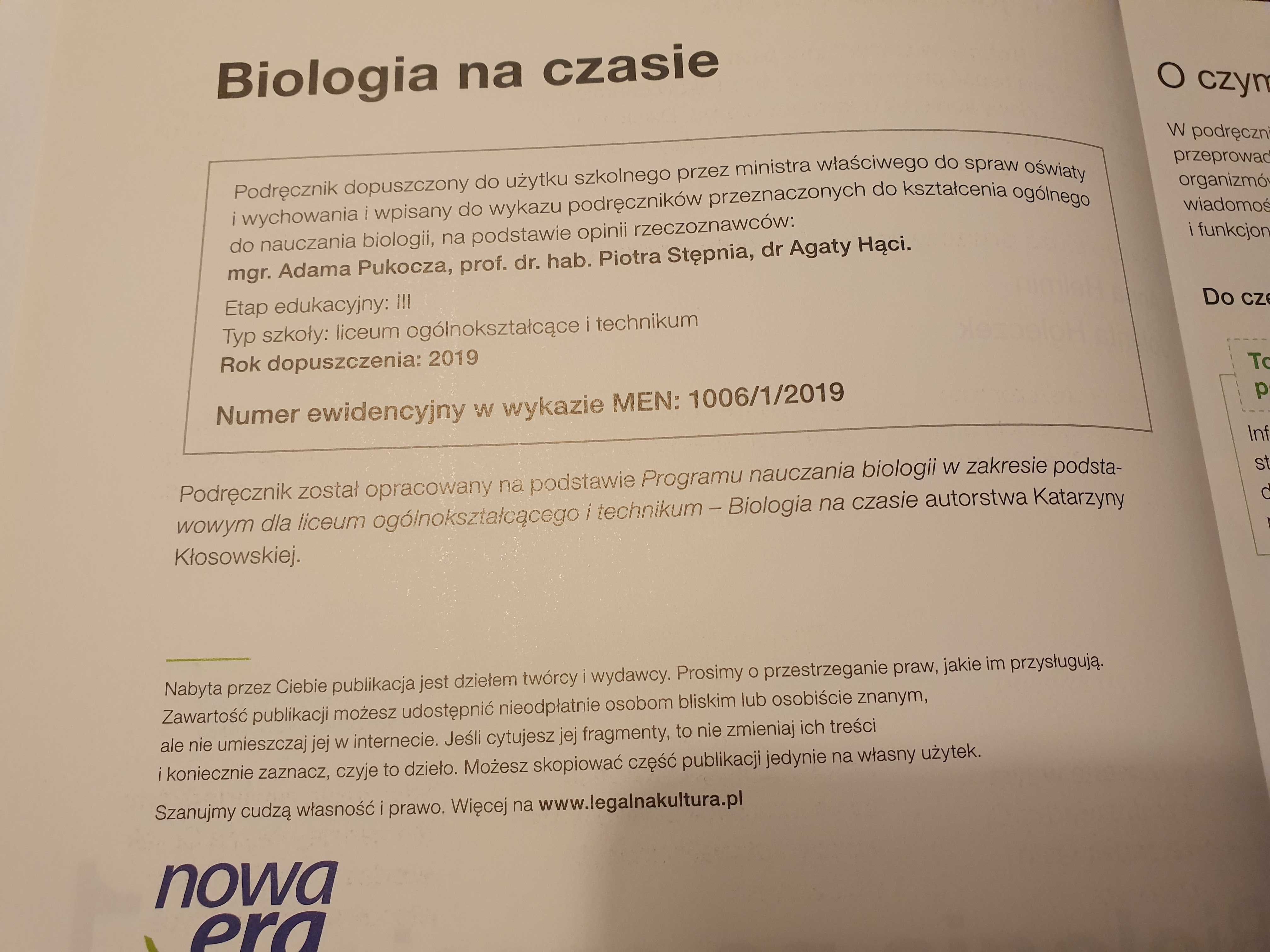 Podręcznik do klasy 1 Liceum, Technikum Biologia na czasie