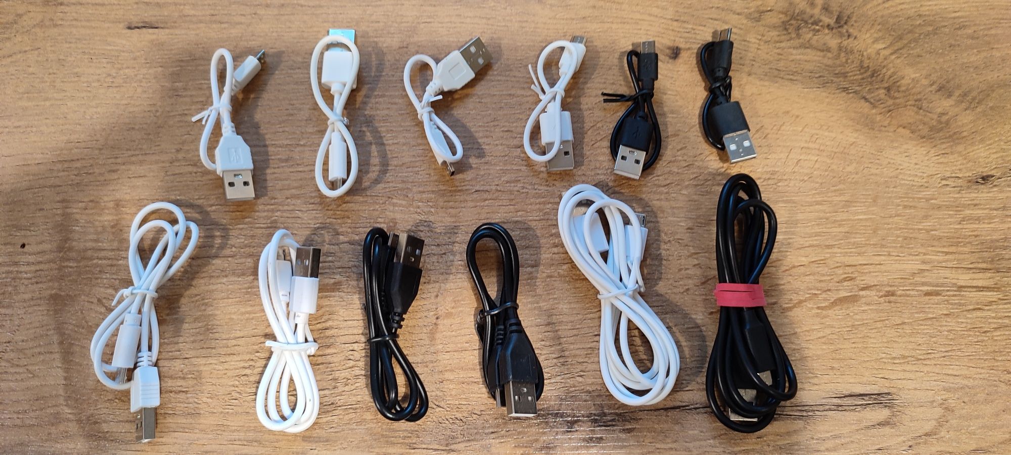 Kable USB nowe różne długości 8szt czarny i bialy