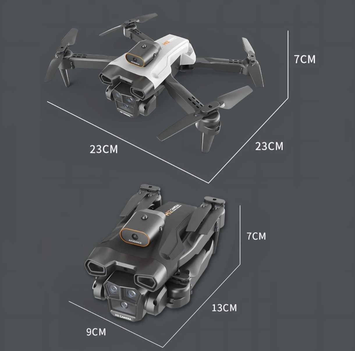 Drone cor laranja com sensor de obstáculos e mala de transporte