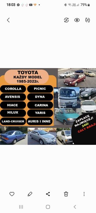 Skup aut toyota mercedes corolla sprinter hilux kaczka avensis vario